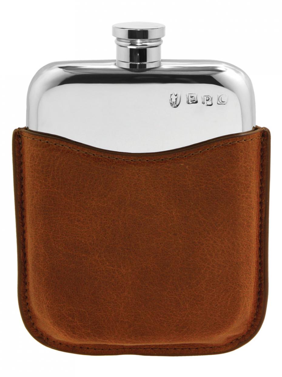 6oz Luxury pewter hip flask with leather pouch